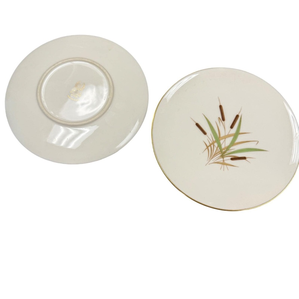 2 Royal Seal Lenox Japan Saucers Cattails Gold Trim Dessert Plates